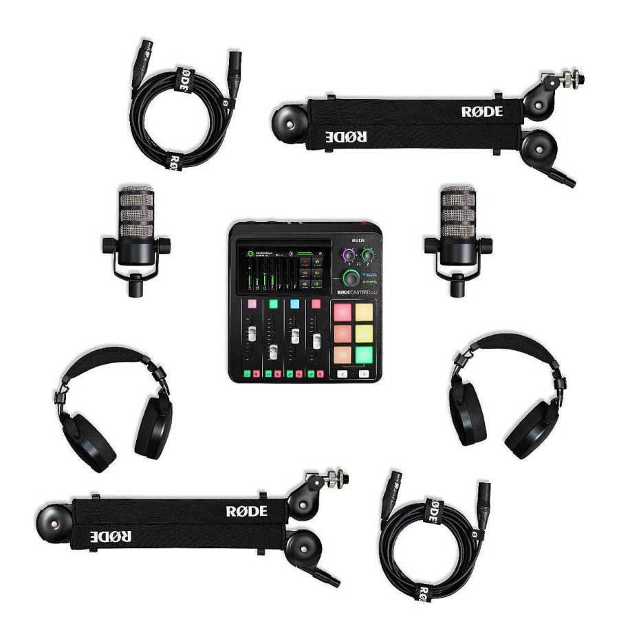 Rode All Microphones | Rode Two Person Podcasting Bundle Inc.Rodacaster Duo,& 2X Podmic, Nth100, Psa1+ & Xlr3M