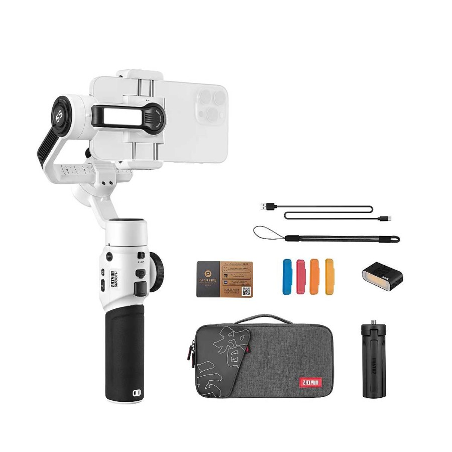 Zhiyun Gimbals & Stabilisers | Zhiyun-Tech Smooth 5S Combo 3-Axis Handheld Gimbal - White For Smartphones