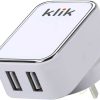 Klik Battery Chargers | Klik Dual Port Usb Wall Charger 15W - White