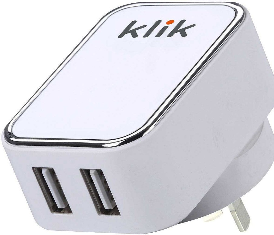 Klik Battery Chargers | Klik Dual Port Usb Wall Charger 15W - White